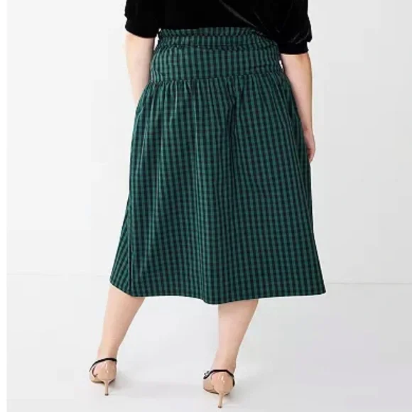 Draper James RSVP Paperbag Waist Plaid Tie Waist Skirt Black Green Plus Size 3X - Picture 2 of 14